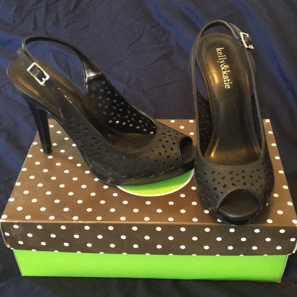 Black peep toe cutout heels New w/ box